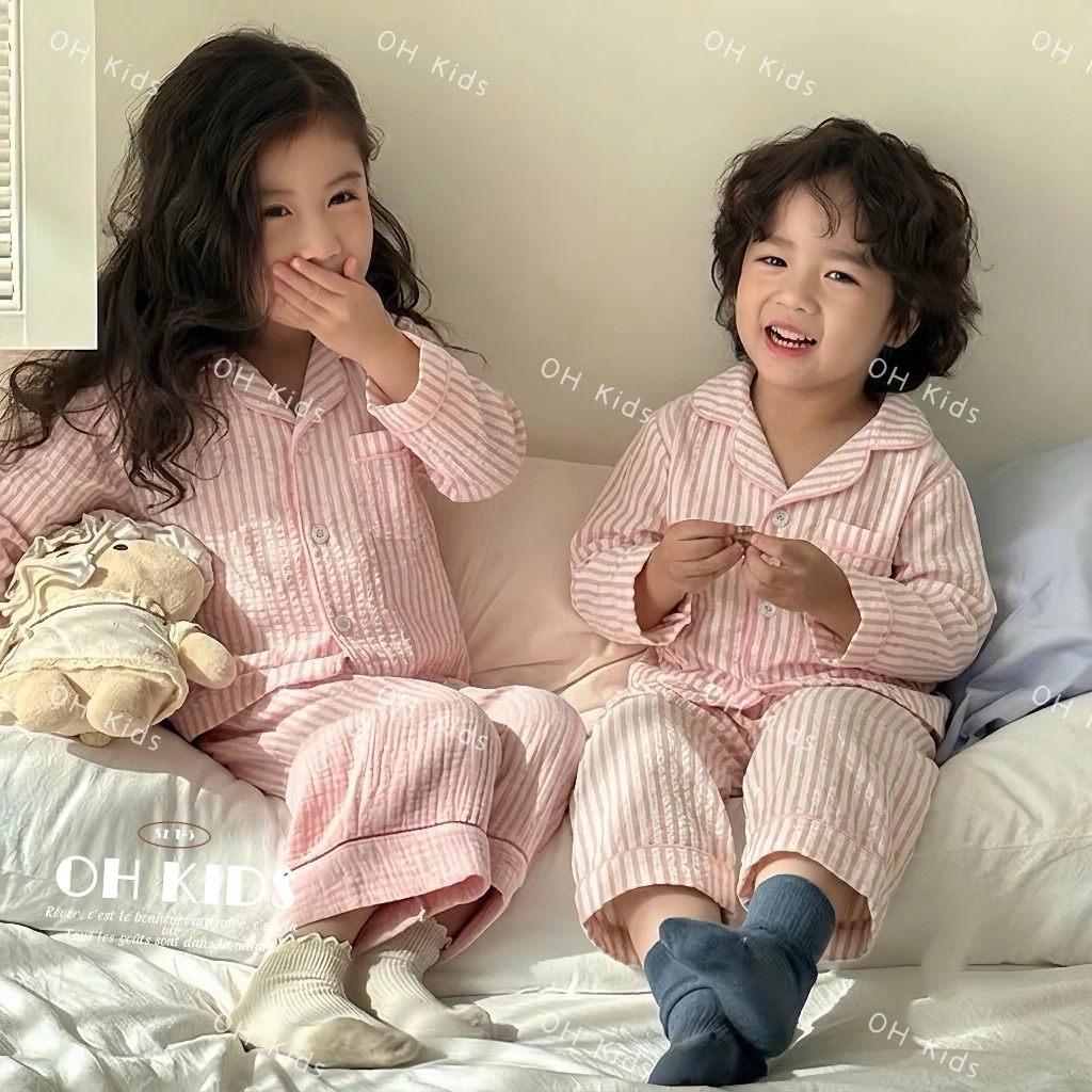 [8-16kg] Pijama Thu Đông, Pijama Dài Tay Phối Viền Kẻ Sọc Moonie Đáng Yêu Cho Bé Trai Bé Gái