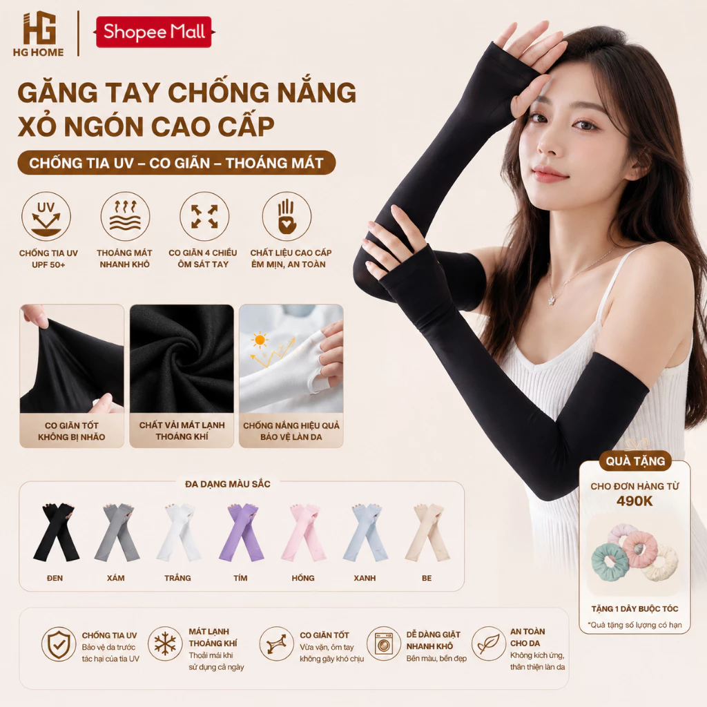 Găng Tay Chống Nắng Xỏ Ngón HGHOME Chất Liệu Co Giãn Thoáng Mát Chống Tia UV Cực Tốt [HÀNG ĐẸP]