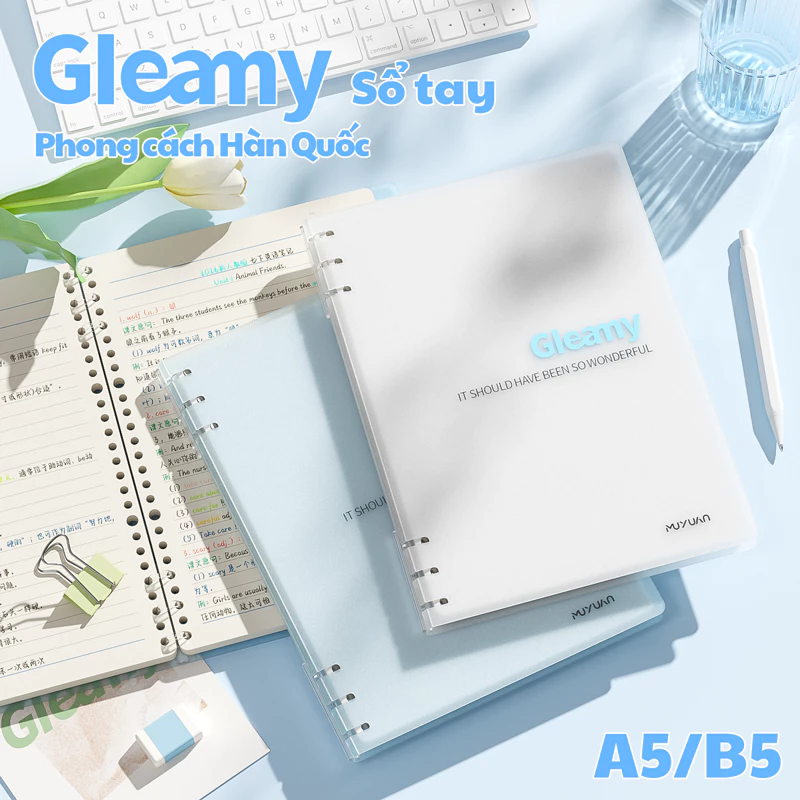 Sổ Còng Pastel Gleamy Cao Cấp Giấy Fort Nhật Bản Thay Ruột Dễ Dàng Caro/Kẻ Ngang A5/B5