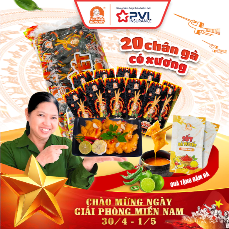 (Tặng 2 gói sốt chấm) Combo 20 CHÂN GÀ TÊ CAY CÓ XƯƠNG - ĂN CÙNG BÀ TUYẾT
