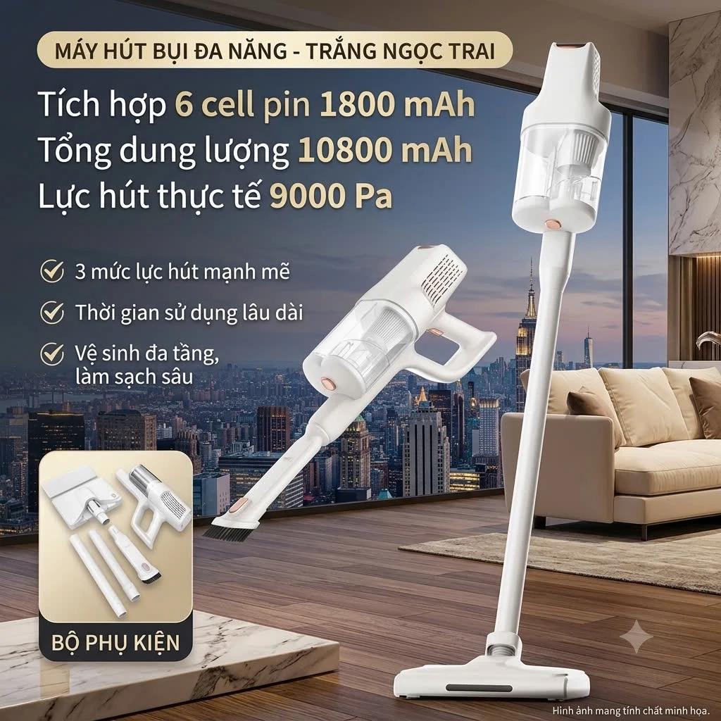 Máy hút bụi lau nhà PVL - KAWASAKII cầm tay không dây, lực hút 22.000Pa - Bảo Hành 2 Năm