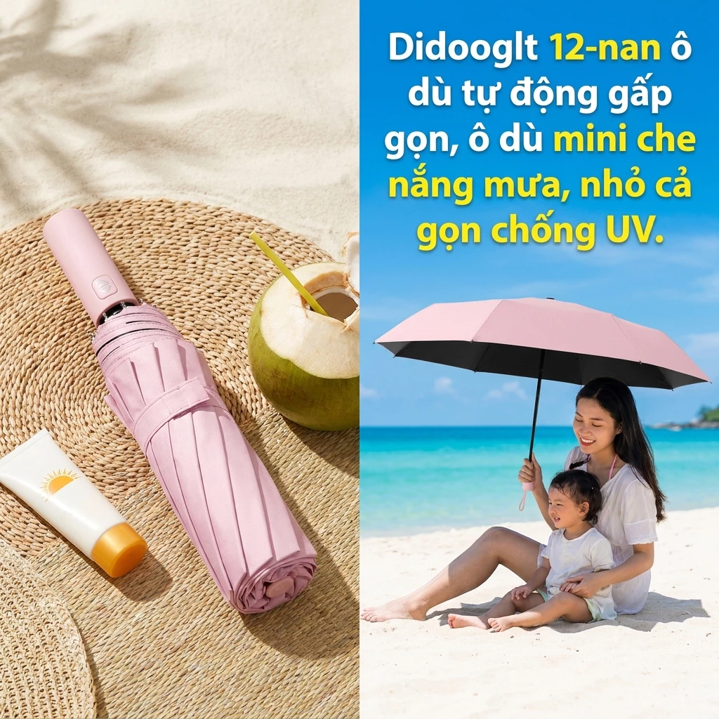 Ô dù mini tự động 12 nan chống mưa nắng gọn nhẹ dễ mang theo