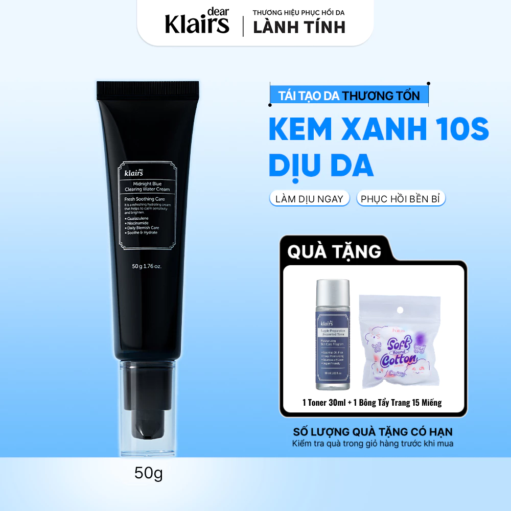 [ĐQ][DATE T11-12/27] Kem dưỡng ẩm Dear, Klairs Midnight Blue Clearing Water Cream hỗ trợ tái tạo da 50g