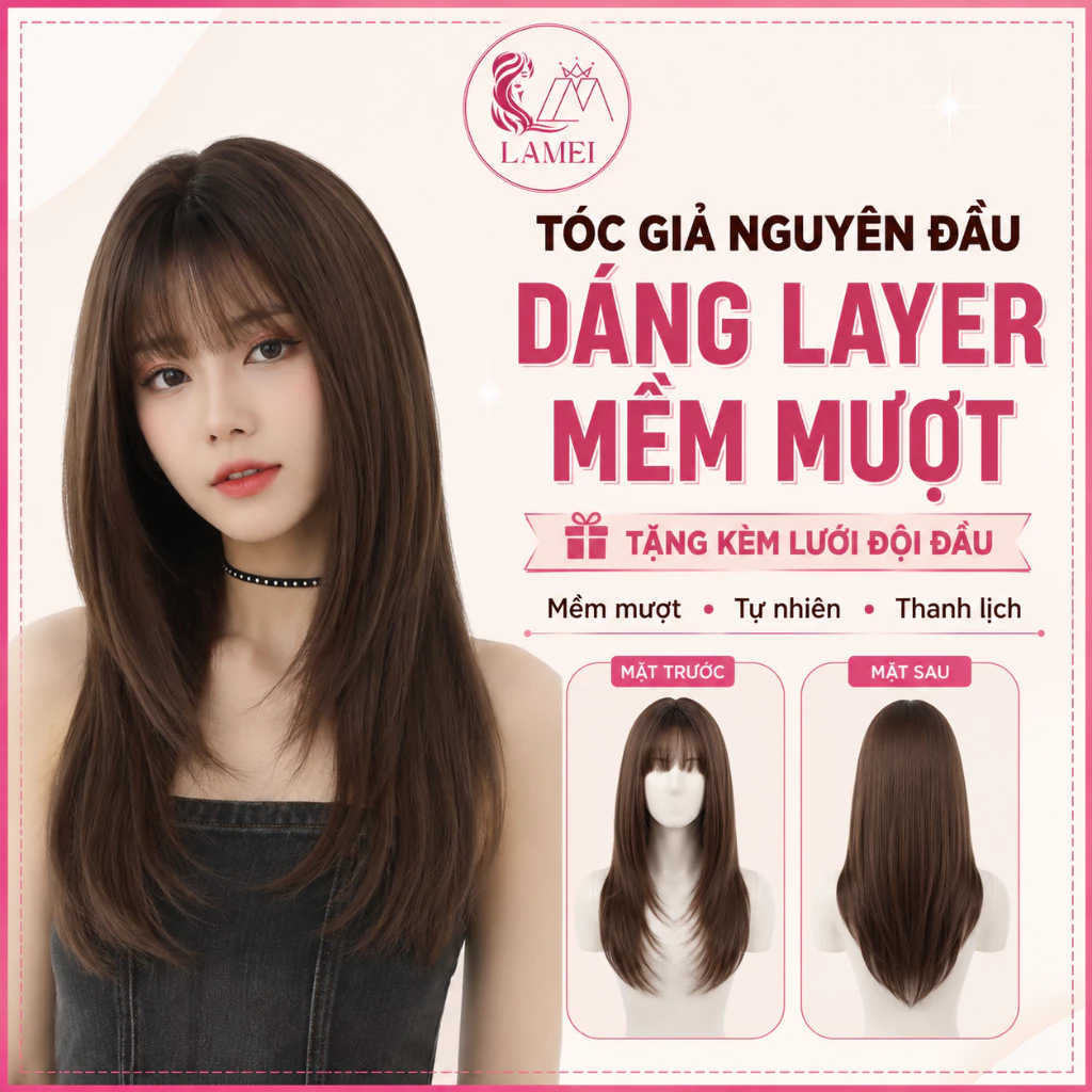 Tóc Giả Nữ Nguyên Đầu Cao Cấp Layer Dáng Lửng 9037
