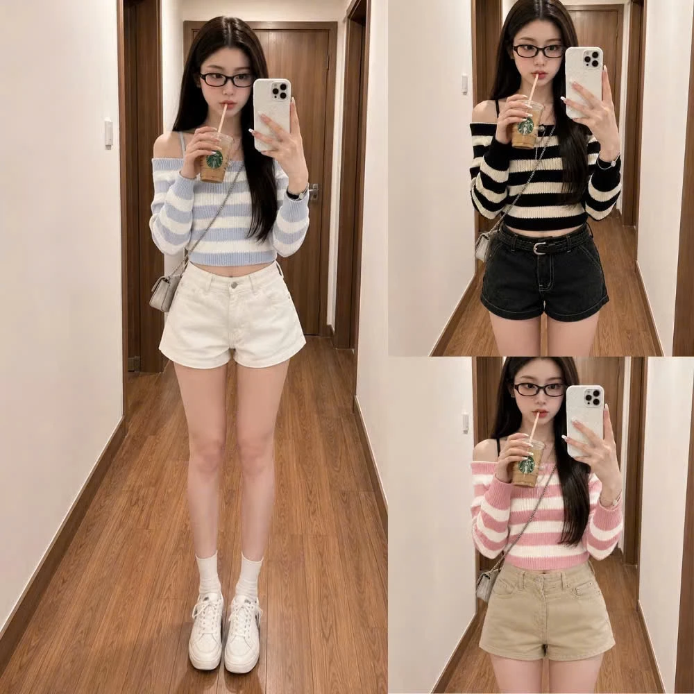 Quần Short ngắn nữ Denim Mood cạp trễ chất liệu Jean dáng ngắn trên gối style năng động