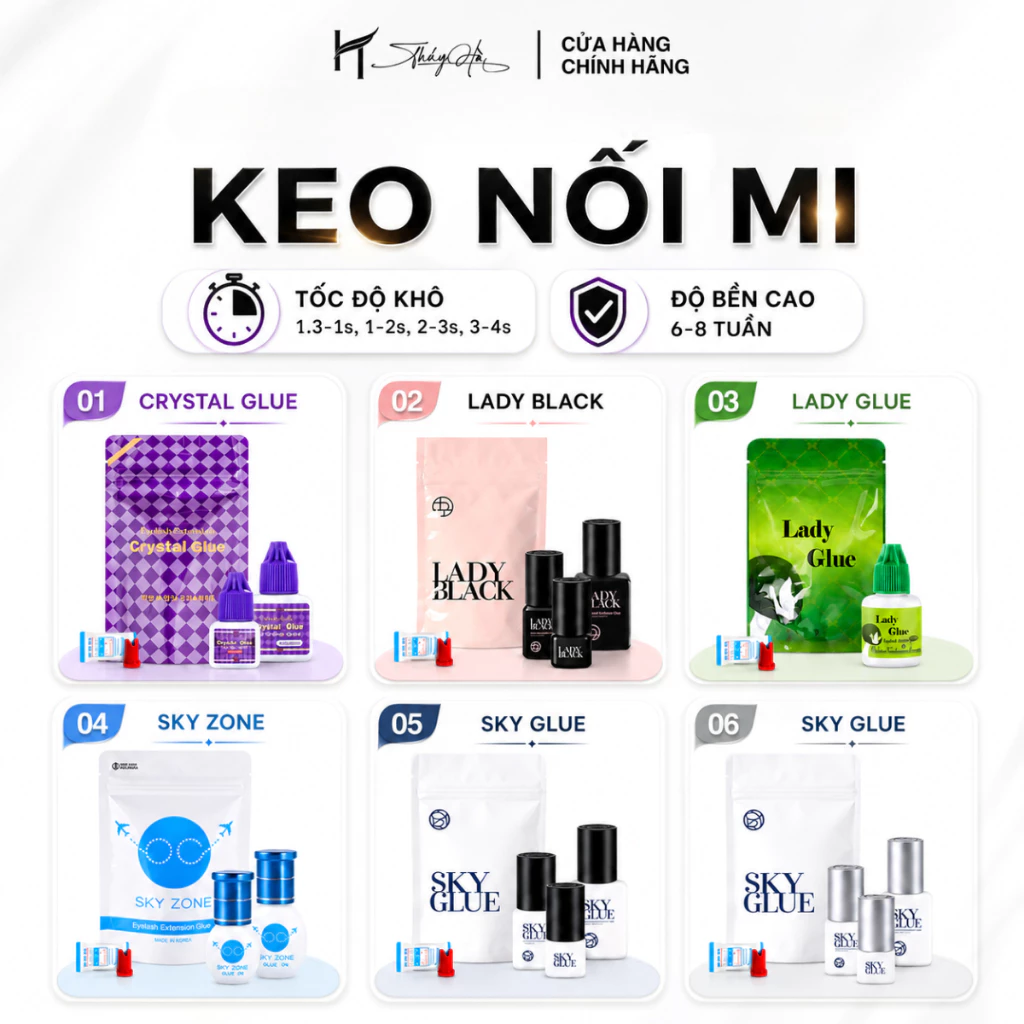 Keo Nối Mi siêu bền Thúy Hà, Keo ít cay, bền 6-8 tuần, khô 1-2s, 2-3s, 3-4s, kháng nước kháng dầu, Magic Glue