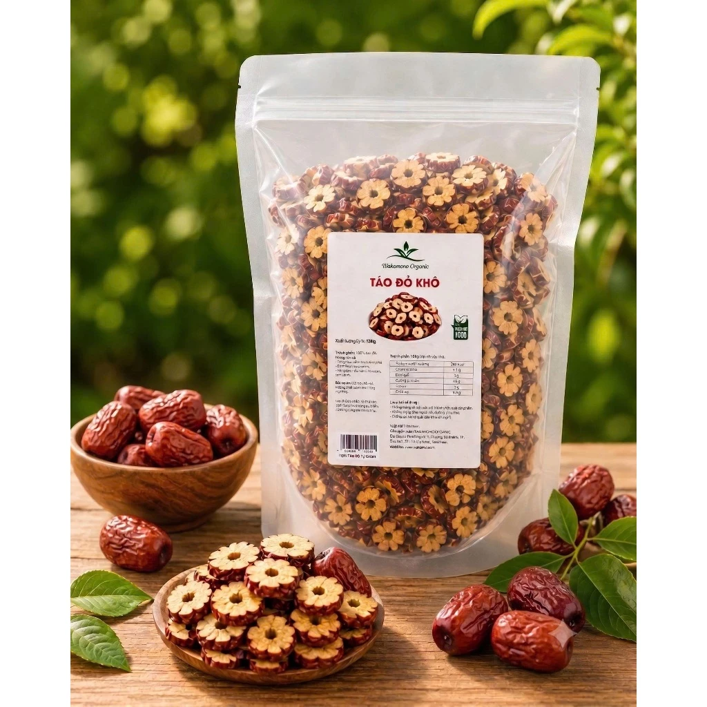 Táo đỏ Nhược Khương Cắt lát  Wakamono Organic 500g/túi  Phù hợp nấu ăn, Pha trà, Chưng yến, Chè dưỡng nhan, Sâm bổ lượng