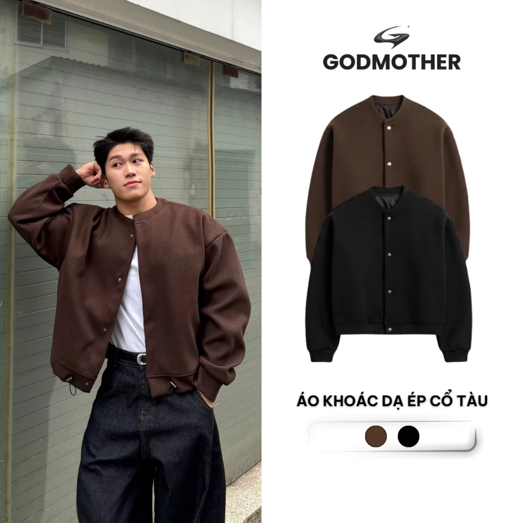 Áo Khoác Dạ Ép Cổ Tàu Phong Cách Retro GODMOTHER 2025 Style Hàn Quốc Form Rộng Tối Giản Lịch Lãm