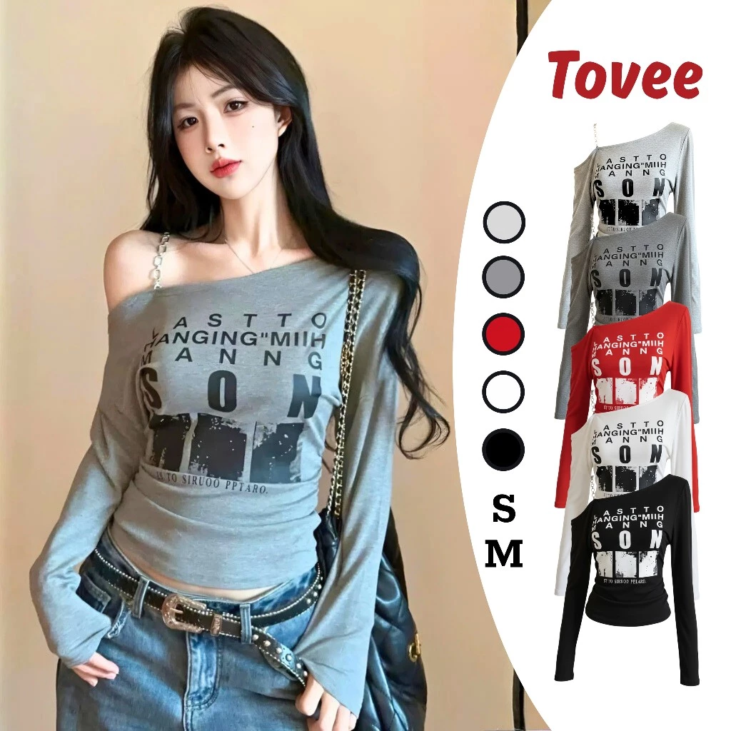 Áo Thun TAY DÀI DÁNG DÀI LỆCH VAI PHỐI XÍCH Chất Thun Borip Ôm Body DD167, Áo Thun Babytee In Chữ TOVEE