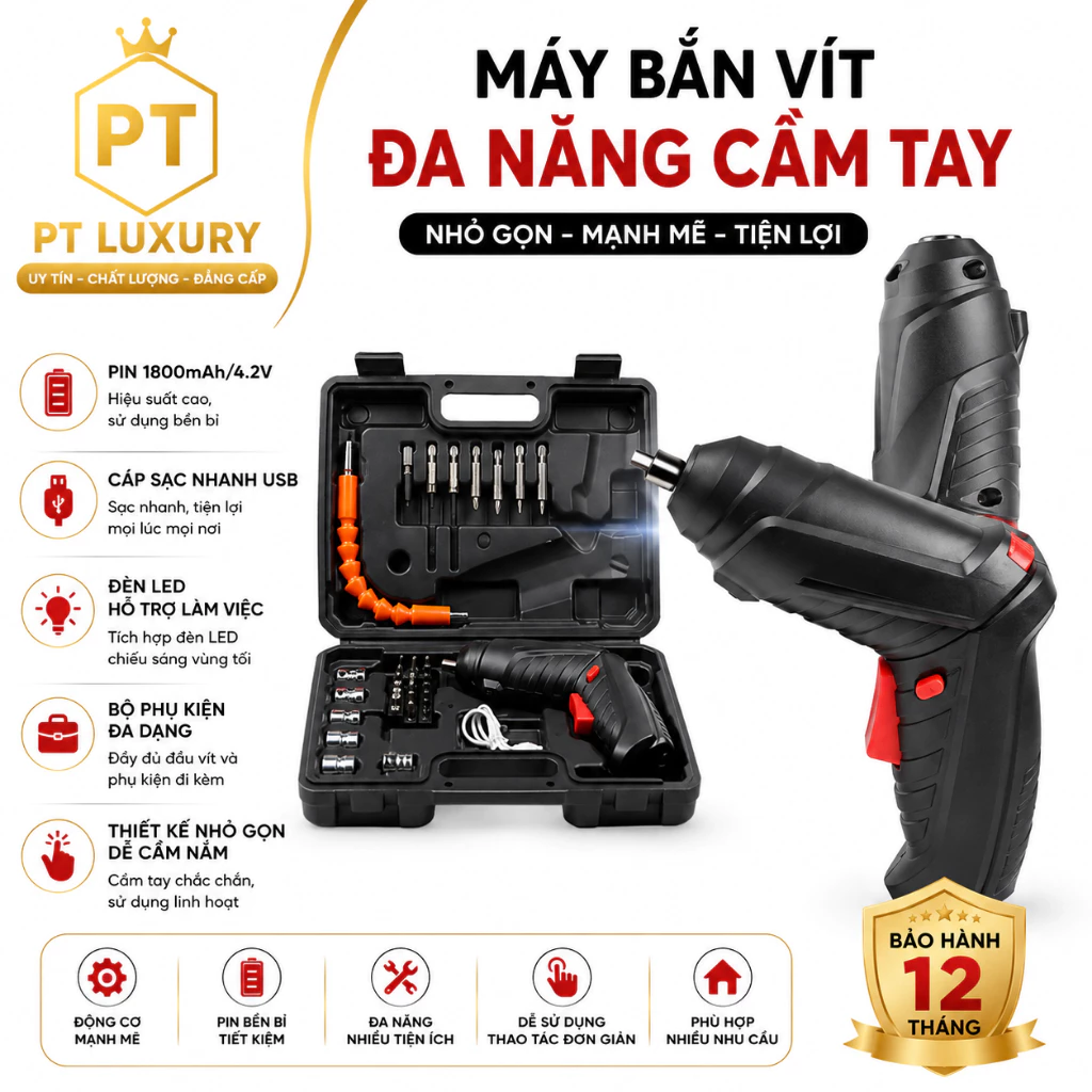 Máy Bắn Vít Mini Đa Năng 47 Phụ Kiện Bắt Vít 2 Chiều Kèm Sạc Và Hộp