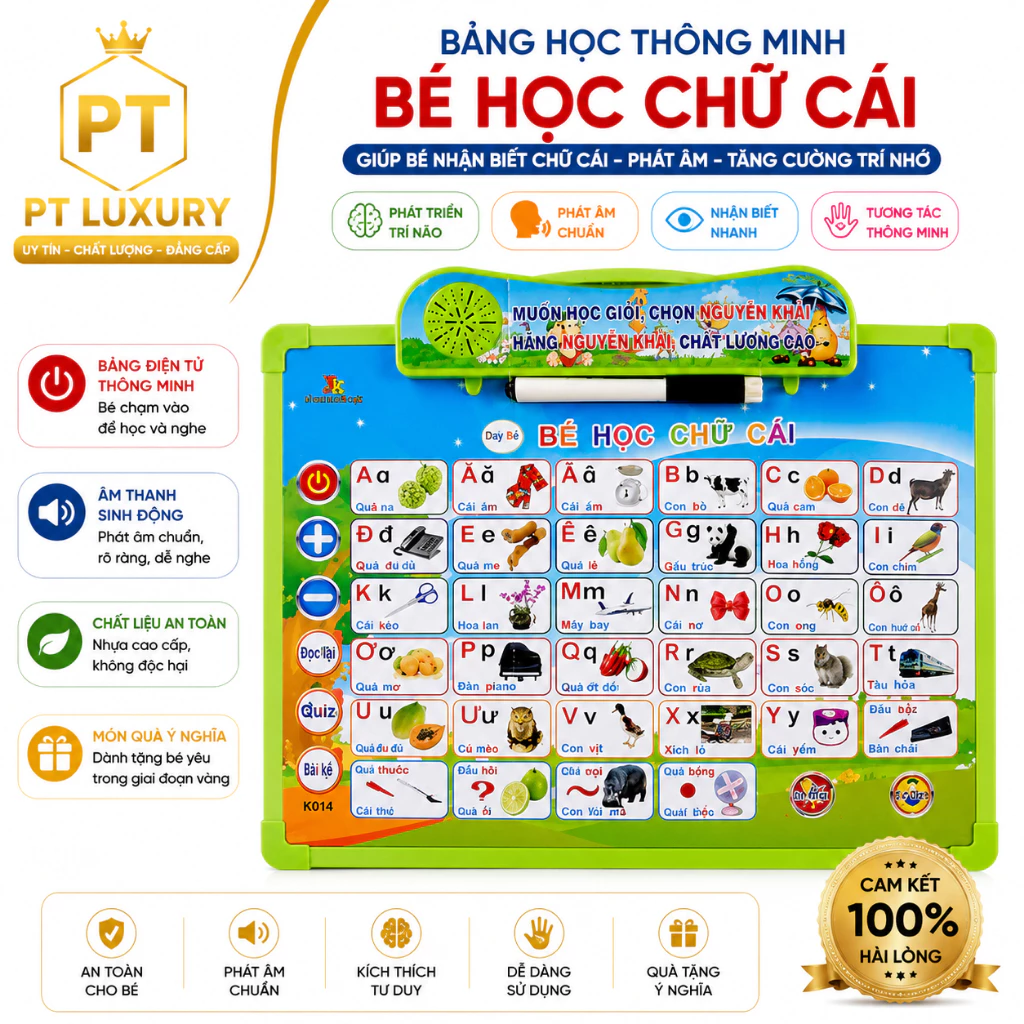 Bảng Chữ Cái Điện Tử PTLUXURY 5 Tờ 11 Chủ Đề Cho Bé Luyện Nghe Nói Cho Bé Từ 1-5 Tuổi