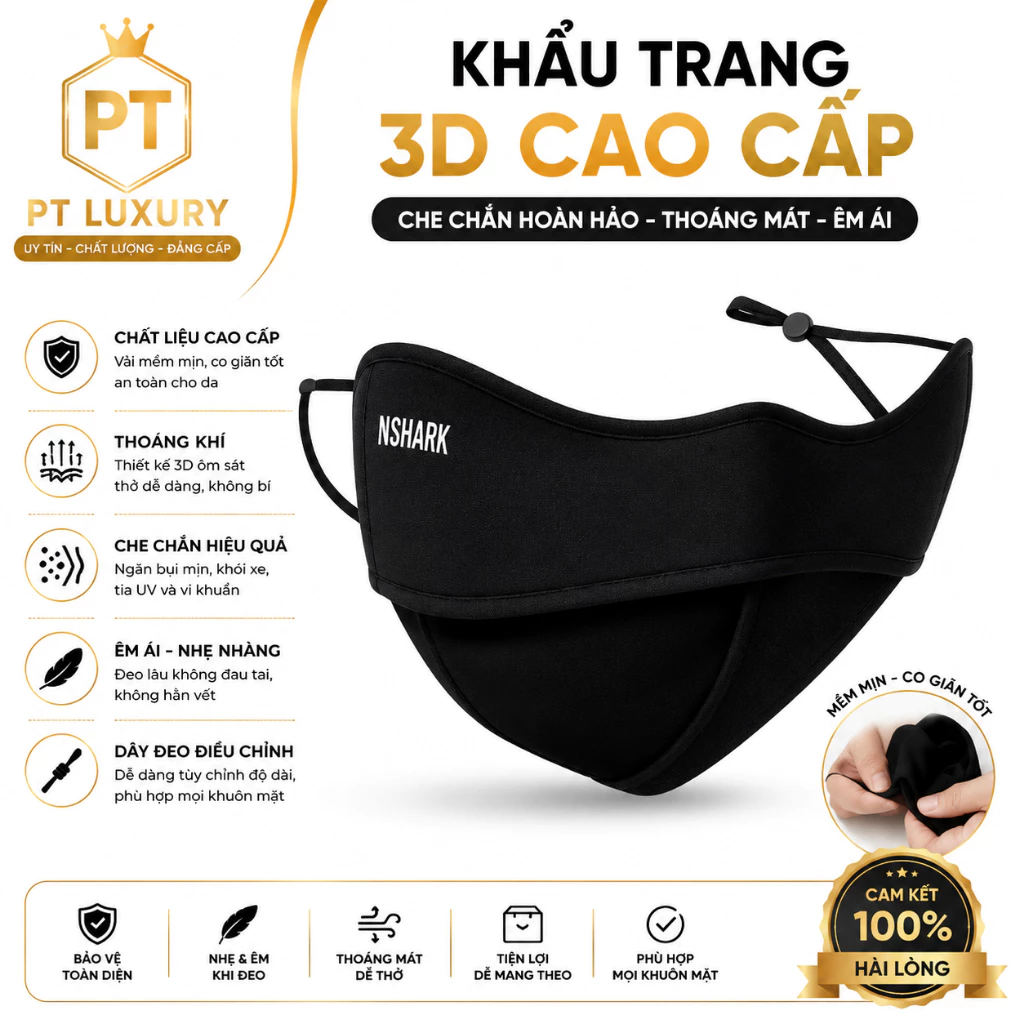 Khẩu trang chống tia uv PTLUXURY logo đổi màu theo nhiệt độ nắng [ HÀNG CAO CẤP ]