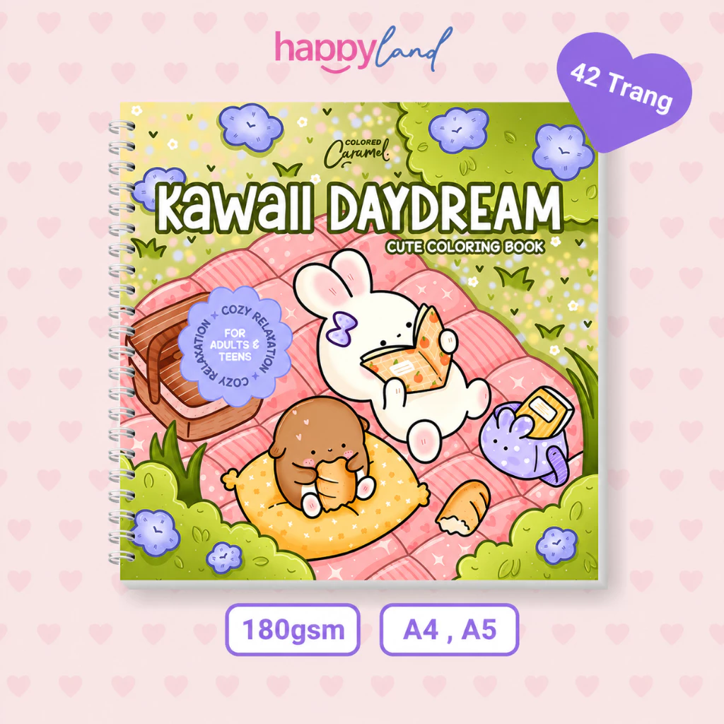 Bộ Tranh Tô Màu Kawaii Daydream, Quyển 42 Tranh Giấy Dày 180gsm, Khổ A4 A5, Tranh Tô Màu Cho Người Lớn Và Trẻ Em