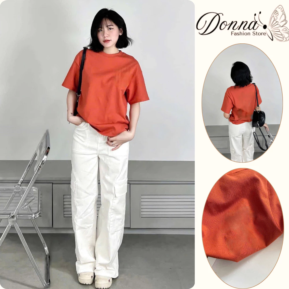 áo phông nữ , áo thun nữ form rộng cổ tròn vải mền mại in chữ nổi phong cách Hàn quốc Donna hcom3755