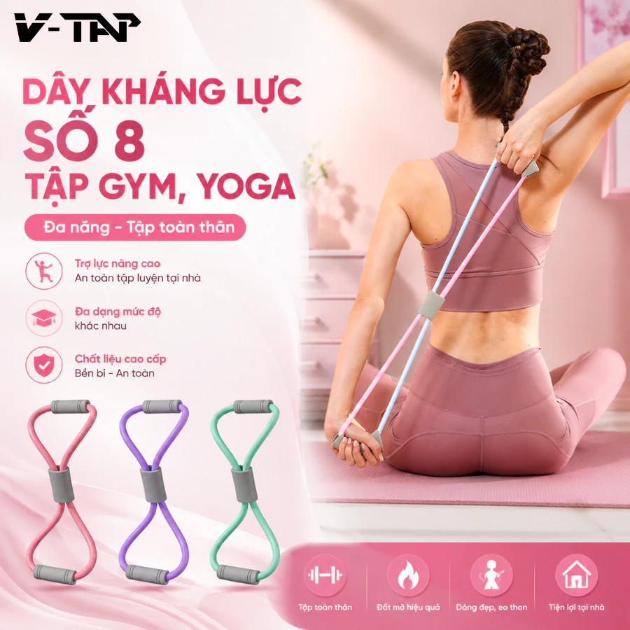 Dây Tập Kháng Lực Số 8 Tập Gym Đa Năng, Dây Kháng Lực Tập Yoga Chất Liệu Silicone Bền Bỉ