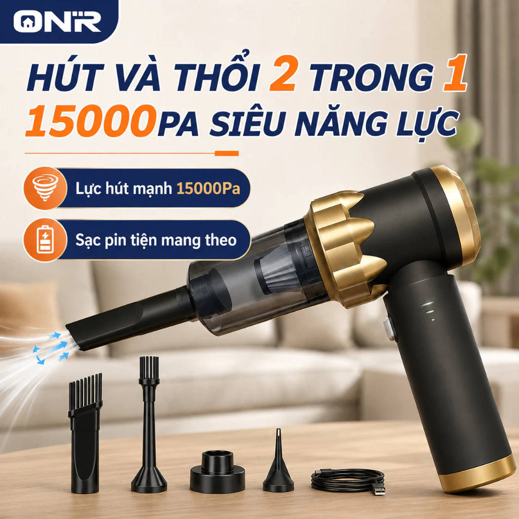 ONR-Máy Hút Bụi Cầm Tay Đa Năng 15000Pa, Công Nghệ HEPA, Hút Ô Tô & Lông Thú