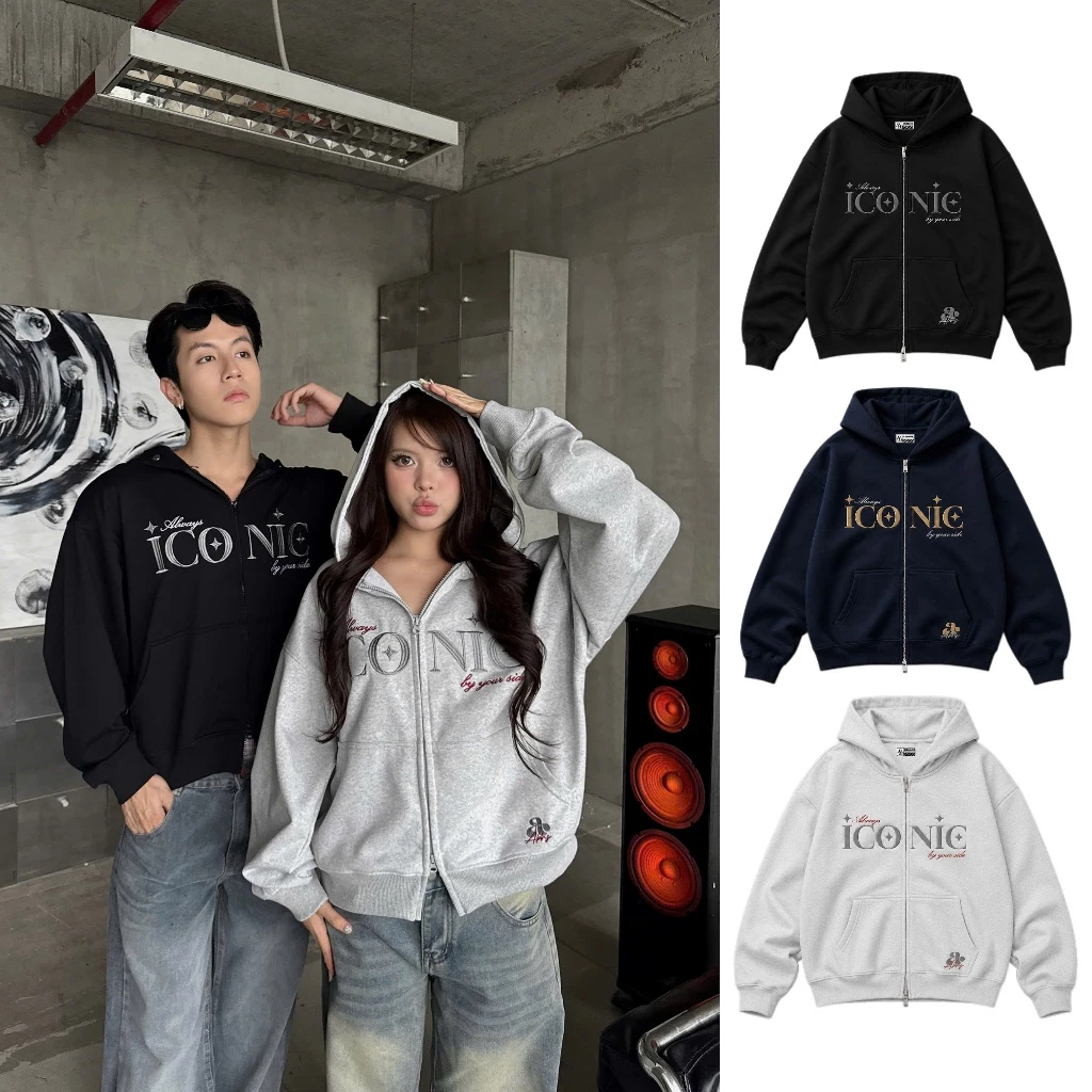 AB HOUSE -  ( KHÔNG XÙ LÔNG )  Áo khoác nỉ chân cua form boxy thêu ICONIC thời trang nam, nữ