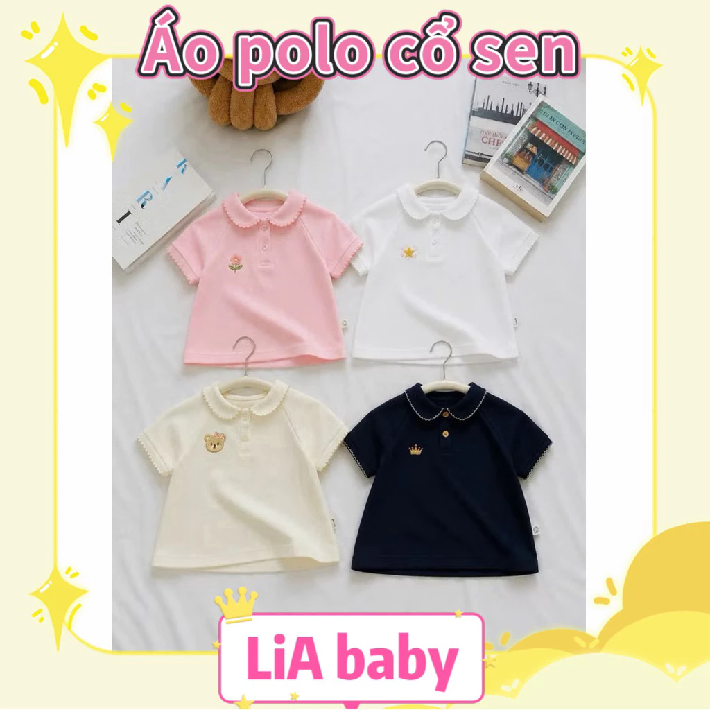 [Polo mới ] Áo polo cổ sen chạy viền thêu hoa cực xinh cho bé gái đi học đi chơi (9-35kg) -A89