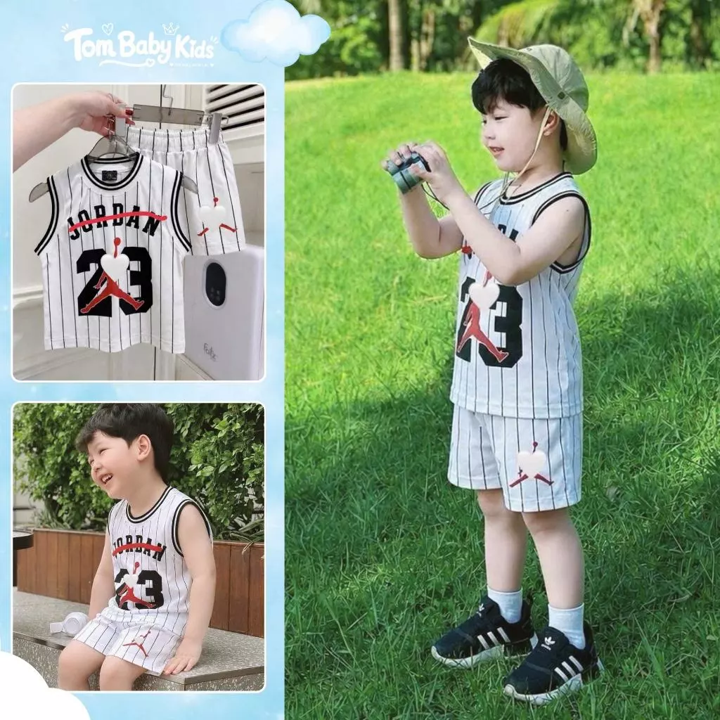 Bộ quần áo bé trai thể thao 3 lỗ, set đồ bóng rổ Cotton kẻ số 23 cho bé trai 7-27kg Tom Baby Kids (B-127-HN)
