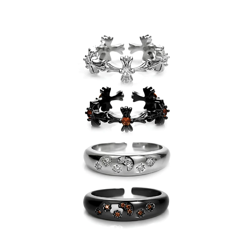 Nhẫn Titan Chữ Thập Ngôi Sao Đính Đá - Phụ Kiện Không GỈ Đủ Mẫu - Phong Cách Gothic Unisex Gavi Accessories