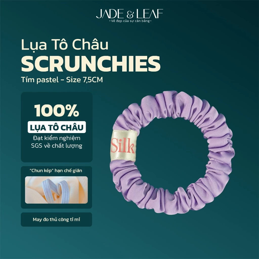 Scrunchies Lụa Thật Buộc Tóc Nữ To Phồng Jade&Leaf Dây Buộc Tóc Phồng Mềm Mại Phù Hợp T8óc Dài Tóc Dày