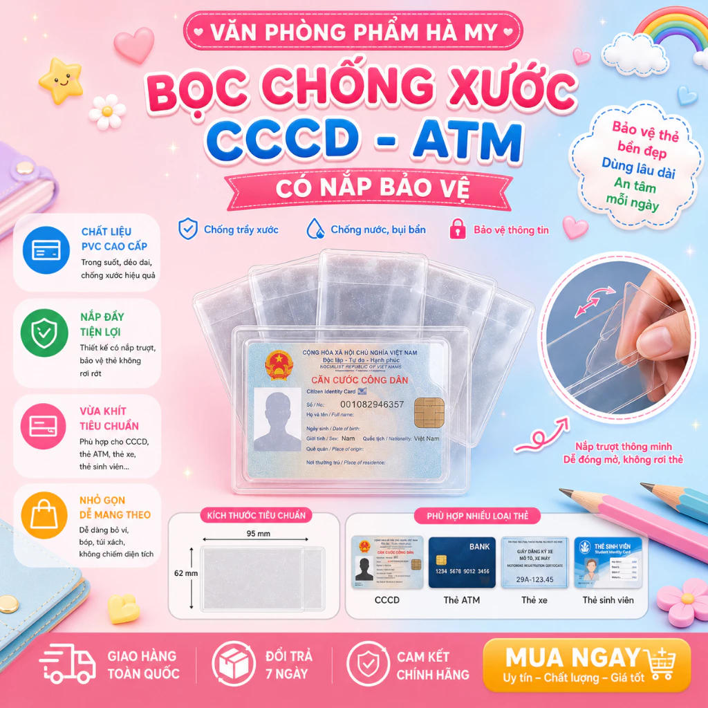 Combo 10 Cái Bọc Chống Xước Chip Bằng Lái CCCD - ATM, Vỏ Bọc Căn Cước Công Dân Nhựa Dẻo Có Nắp