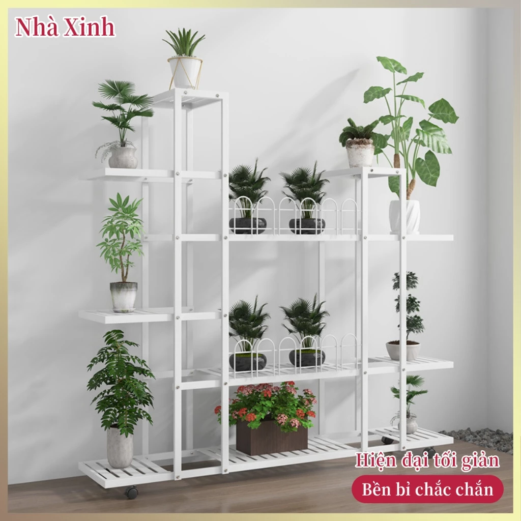 Giá đỡ cây cảnh sắt vuông dày chống gỉ nhiều tầng lệch bánh 360 dễ di chuyển chịu lực tốt trang trí ban công phòng khách