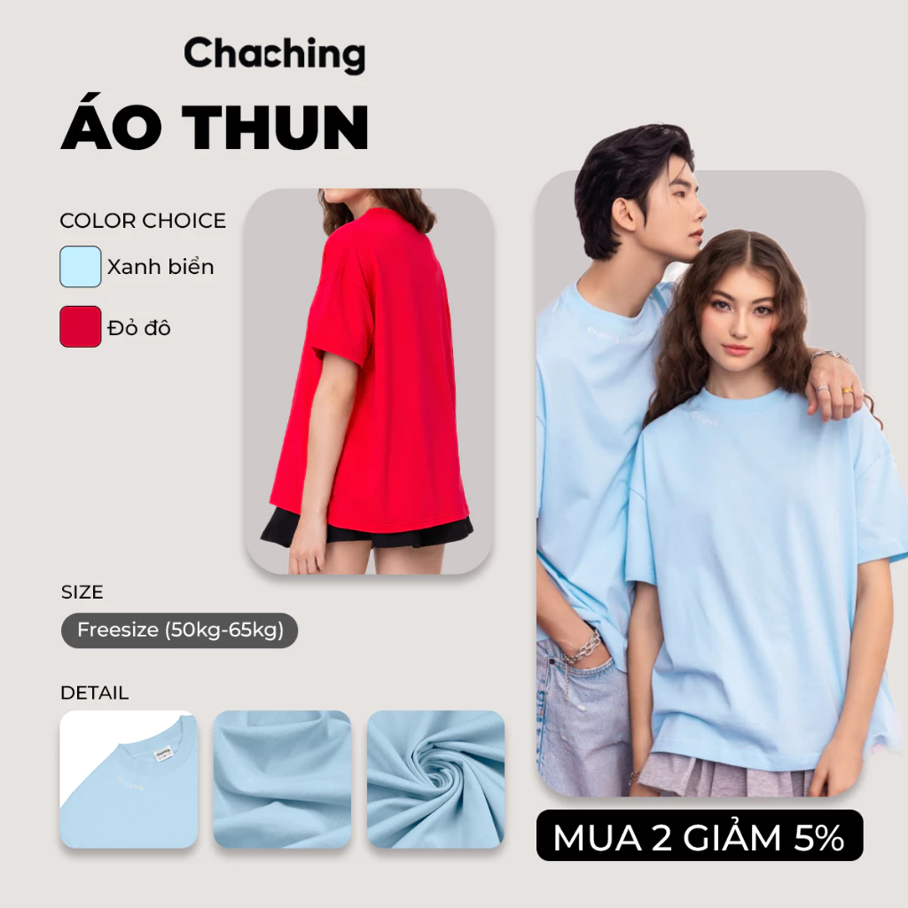 [Freesize] Áo Thun Nam Nữ ChaChing, Áo Thun Basic Form Boxy Cổ Tròn, Áo Phông Unisex Basic Chất Cotton