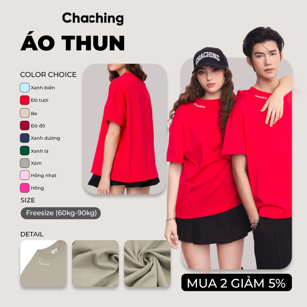 [FREESIZE] Áo Thun Nam Nữ ChaChing, Áo Thun Basic Form Boxy Cổ Tròn, Áo Phông Unisex Basic