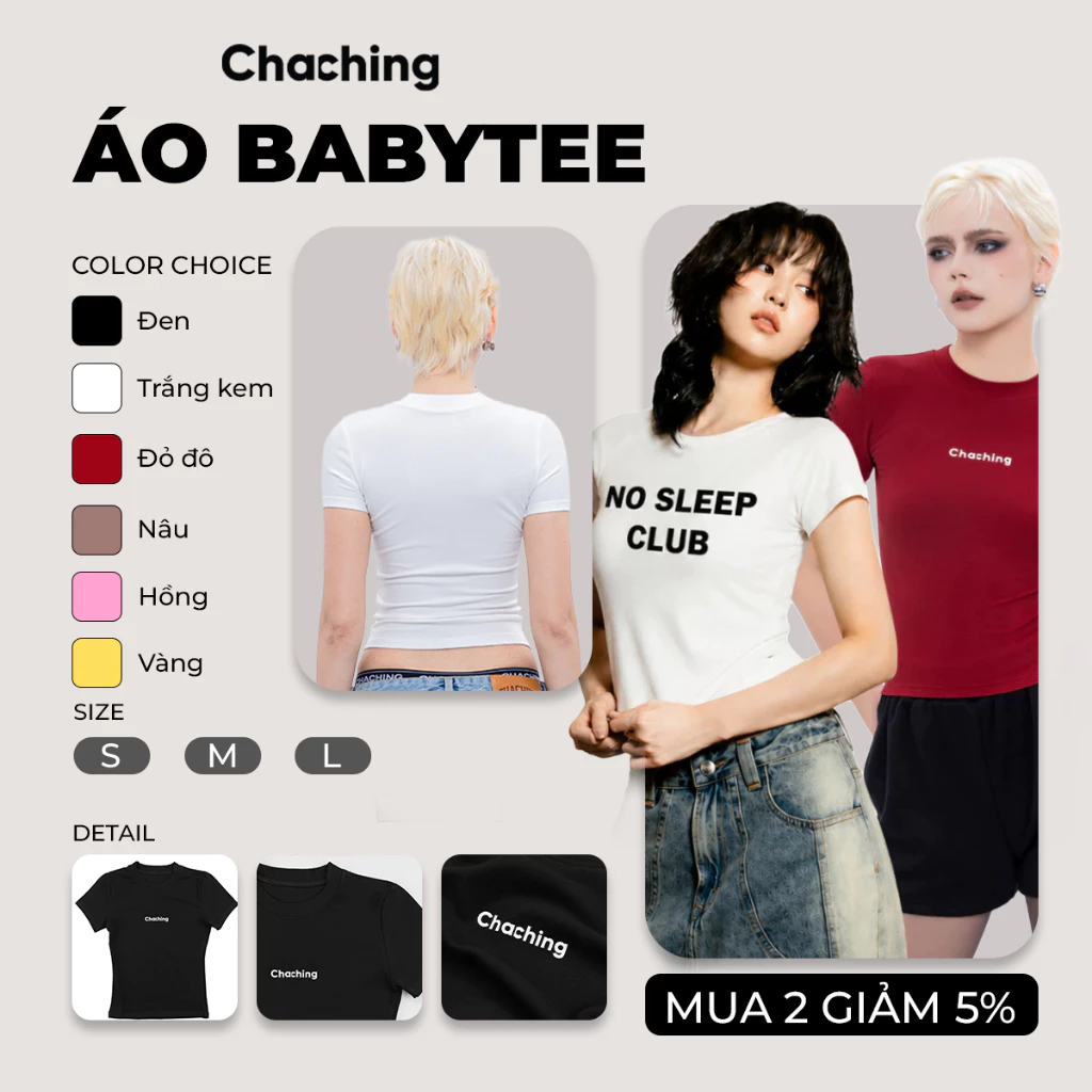 Áo Baby Tee ChaChing, Áo Thun Nữ Vải Cotton Co Giãn 4 Chiều, Phong Cách Năng Động
