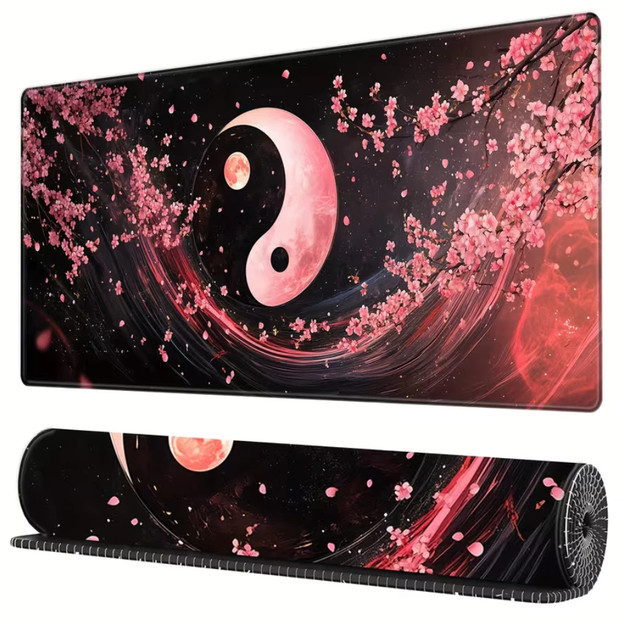 Pad Chuột, Lót Chuột XXL Âm Dương Hoa Anh Đào Deskmat Gaming Khổ Lớn Chống Trượt Viền May Cao Cấp