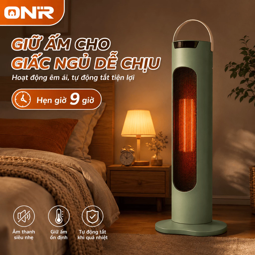 Máy Sưởi Đứng PTC 2000W, Làm Ấm Nhanh 3 Giây, Dao Động 70°, Điều Khiển Từ Xa