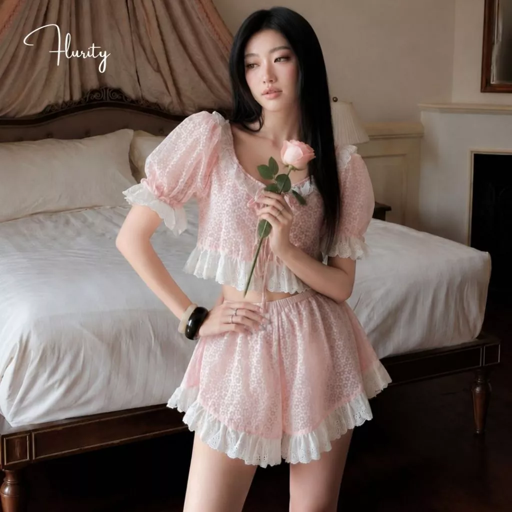 Set Bộ Đồ Ngủ Nữ Cao Cấp Ngắn Thiết Kế Mặc Tại Nhà Gợi Cảm Dễ Thương Mềm Mịn Set Melia Xinh Xắn Flurity BNSET899