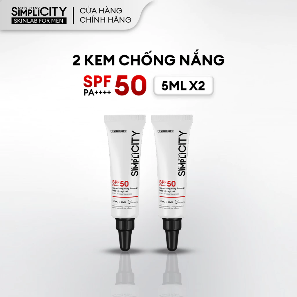 [QUÀ TẶNG KHÔNG BÁN] Combo 2 Kem chống nắng cho nam 3in1 SPF 50 PA+++ Men Stay Simplicity Invisible Sunscreen 5ml x2