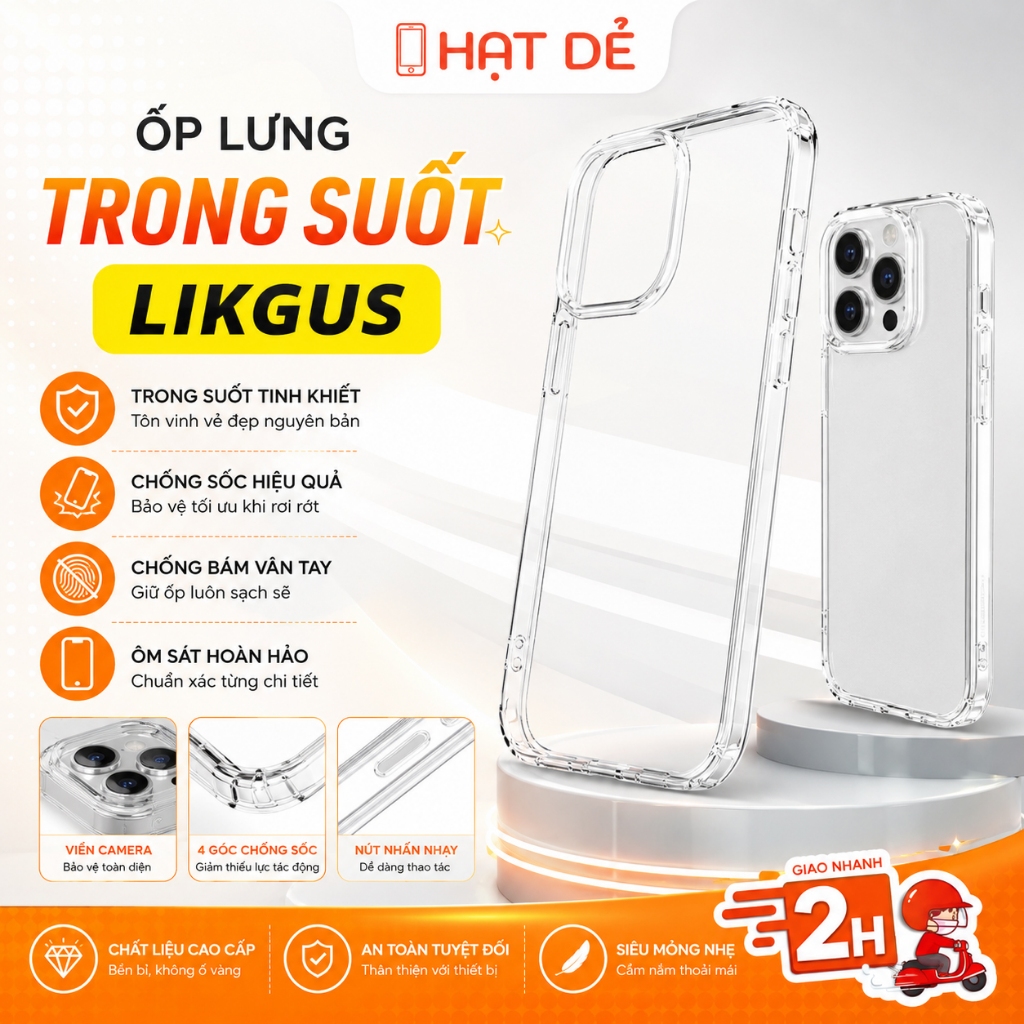 Ốp Lưng iphone Chính Hãng Likgus Trong Suốt Chống Ố Vàng Chống Xước Bảo Vệ…