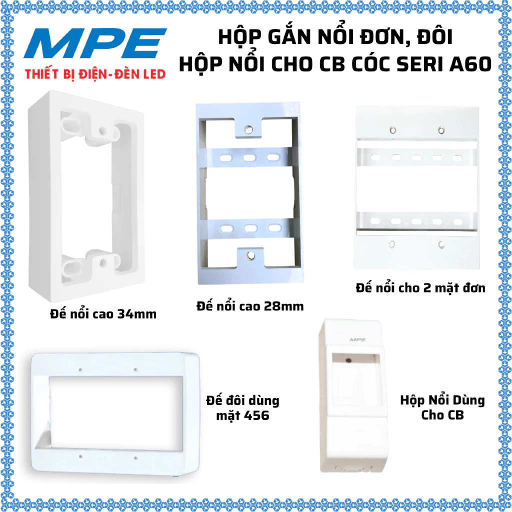 Hộp Gắn Nổi Đơn, Hộp Gắn Nổi Đôi, Hộp Nổi Cho CB Cóc Seri A60 MPE