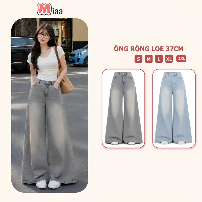 Quần Jean Nữ Ống Rộng 37cm cạp cao  MIAA Phong Cách Hàn Quốc TÔN DÁNG, Quần Bò Nữ Ống Suông phong cách CỰC RẺ 2026
