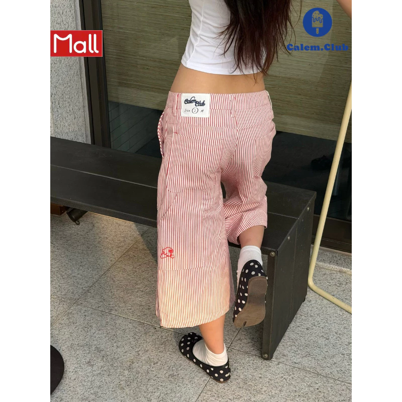 Calem.Club - Quần Short Kaki Lửng Ống Rộng Culottes kẻ Sọc Thêu Que Kem Form Unisex Cá Tính