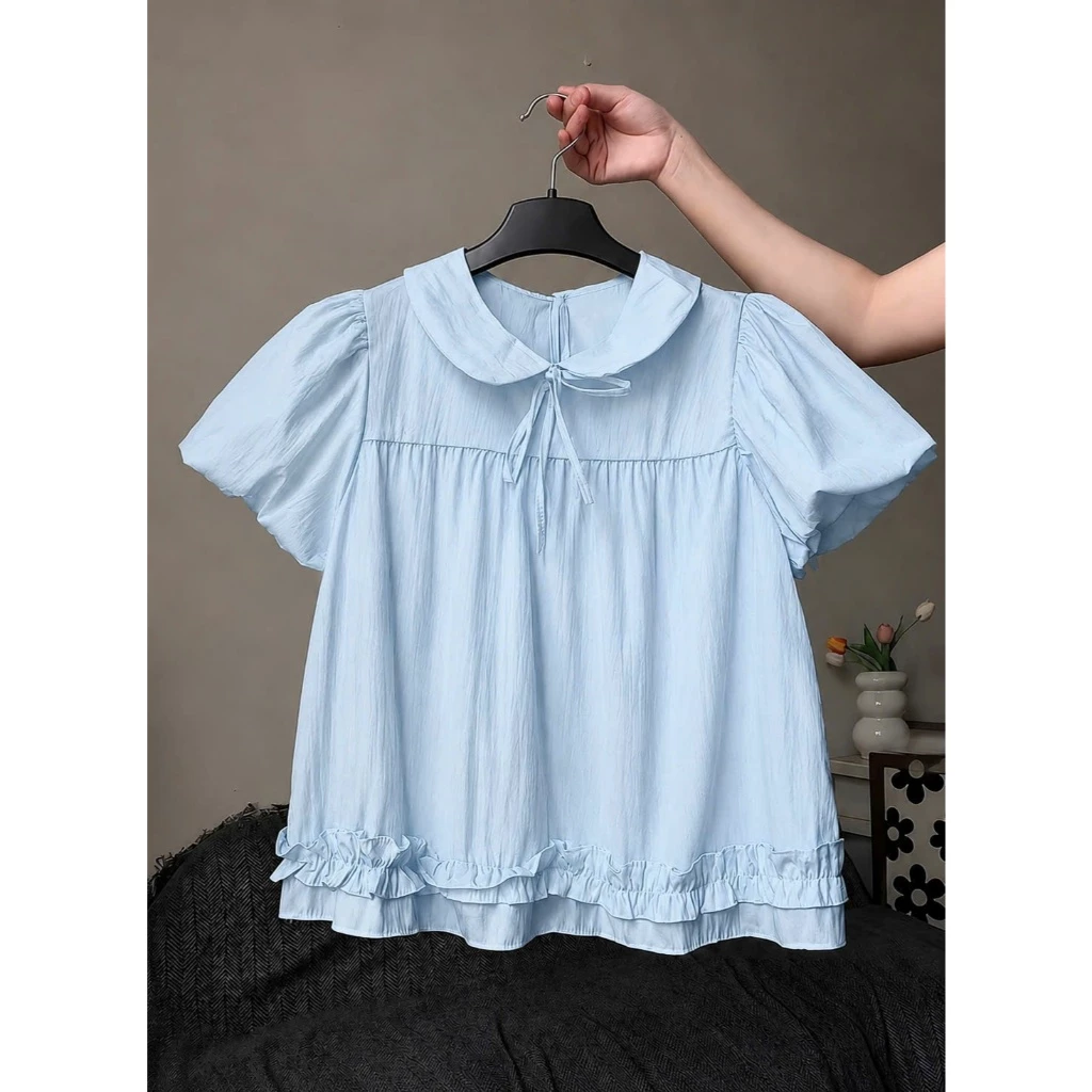 Áo babydoll nơ ngực gấu bèo 1 tầng tay bồng tiểu thư dành cho nữ