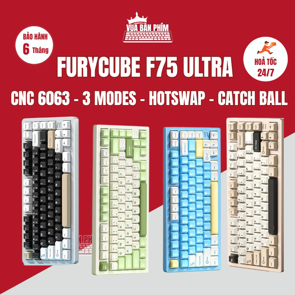 [Hàng Sẵn] Bàn phím cơ Furycube F75 | f75 pro không dây , mạch xuôi , nhôm cnc , led rgb , hotswap , gasket mount