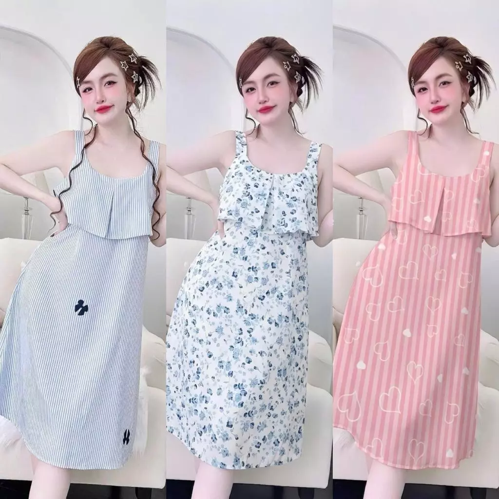 40-60kg Váy Bèo Lá Ngủ Lụa 100D Mềm Hai Dây  - Hoa Nhí Dễ Thương - Mát Mẻ Thoải Mái Mùa Hè Balii 40-60kg