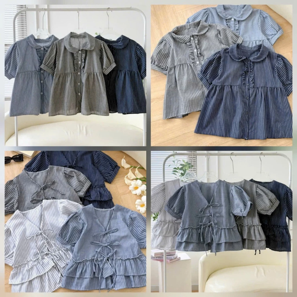 Áo Sọc Nữ 2 Tầng Bèo Kiểu Babydoll - Sơ Mi Nút Cổ Sen Chất Linen Cao Cấp Top Đồ Mặc Nhà đi Chơi, Du Lịch Biển