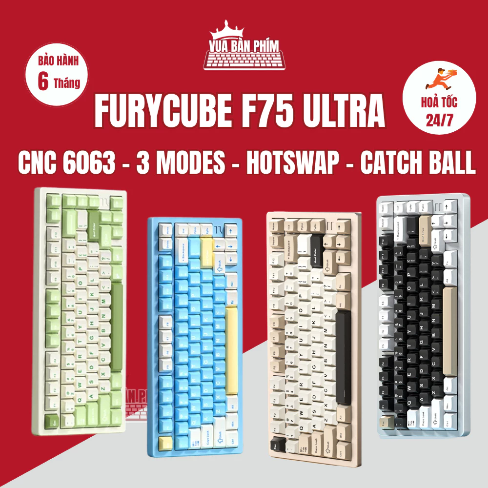 [Hàng Sẵn] Bàn phím cơ không dây Furycube F75s | furycube f75s 3mode, vỏ nhôm cnc , led rgb, mạch xuôi, gasket mount