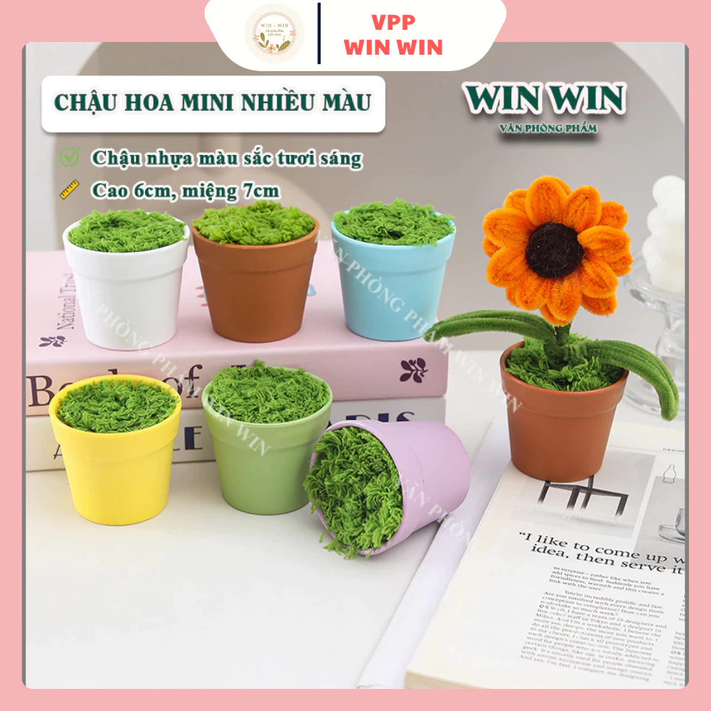 Chậu hoa mini để bàn chất liệu nhựa ABS nhiều màu sắc tươi sáng cực xinh cao 6cm, rộng 7cm