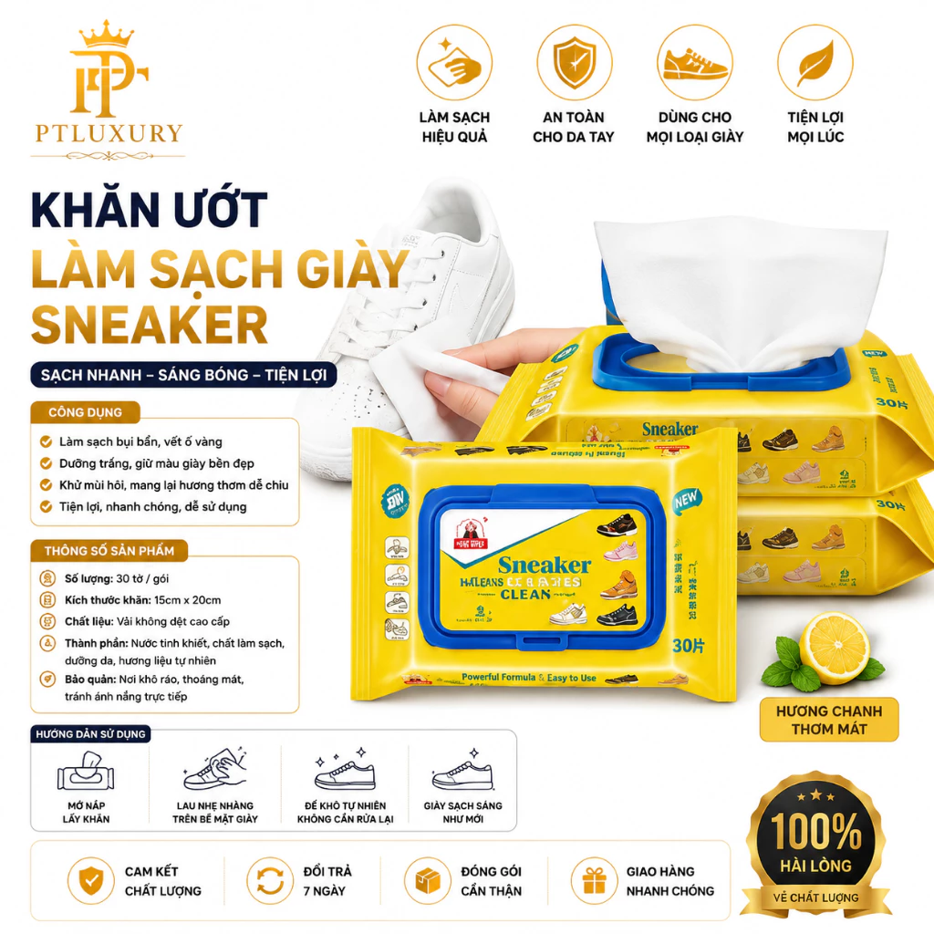 Khăn Ướt Lau Giày, Khăn Vệ Sinh Giày Sneaker - Giấy ướt lau giày SNEAKER 1 Gói 30 Tờ [ HÀNG TỐT ]