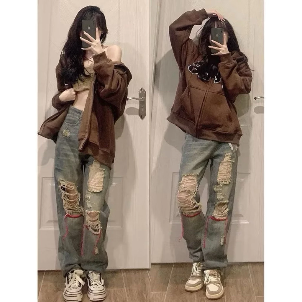 ( Thanh lý xả kho ) Quần jean rách Osiris ống đứng cá tính, quần bò nữ hiphop lưng cao thời trang xứ A Nam - 7shine