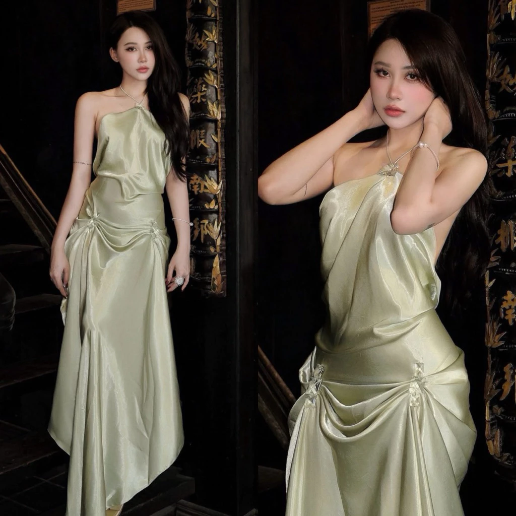 642 - Váy Lụa Cổ Yếm Dáng Dài Đi Biển Cao Cấp