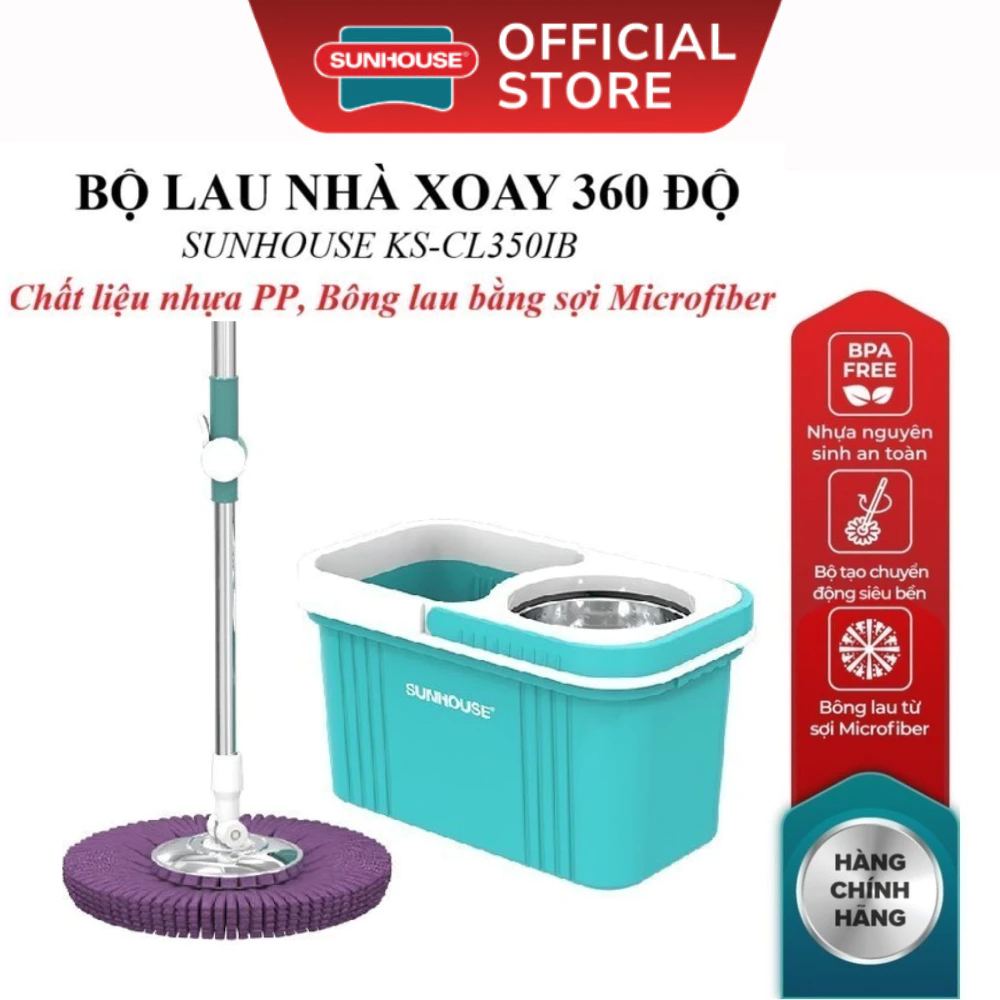 Bộ lau nhà xoay 360 độ SUNHOUSE KS-CL350IB - Bảo hành chính hãng 12 tháng