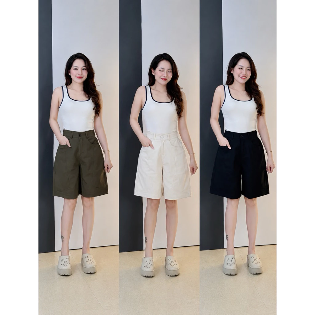 Quần short vải kaki nhật cạp trươca khoá sau chun mặc hách dáng ,trẻ trung,năng động cho nữ