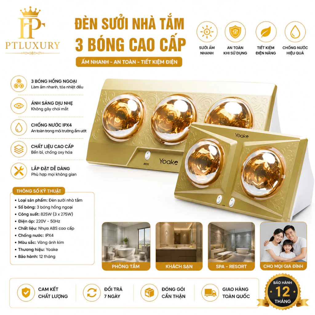 Đèn Sưởi Nhà Tắm Treo Tường 2 Bóng 3 Bóng Cao Cấp